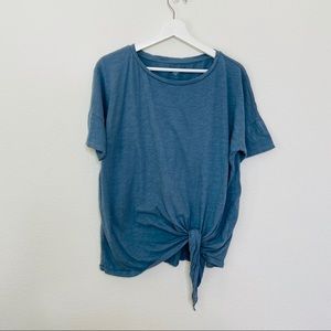 Eileen Fisher Tie-Front 100% Cotton Slate Blue Tee
